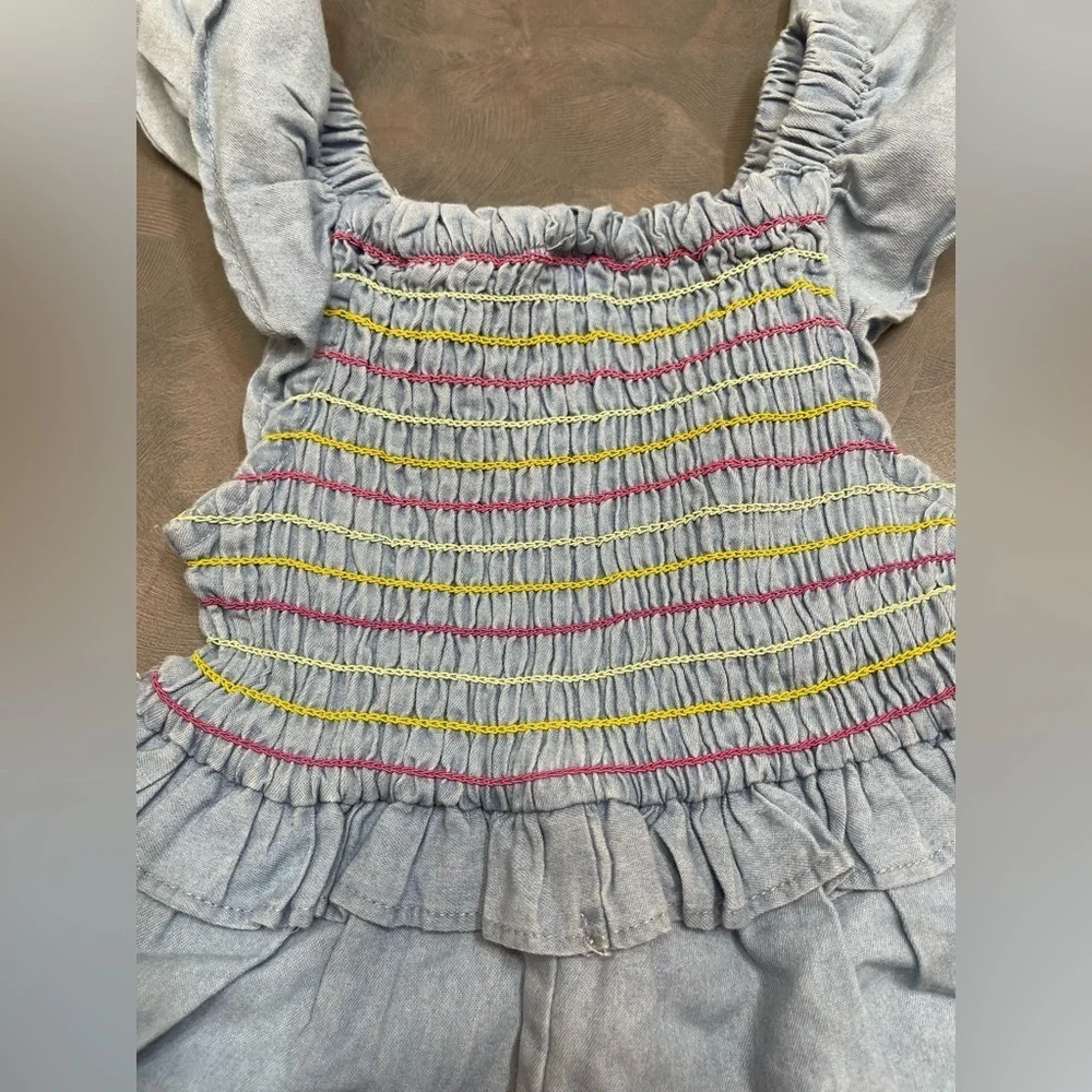 Vince Camuto 3T Girls Summer One Piece Romper Smocked Blue Pink Yellow Pull On‎